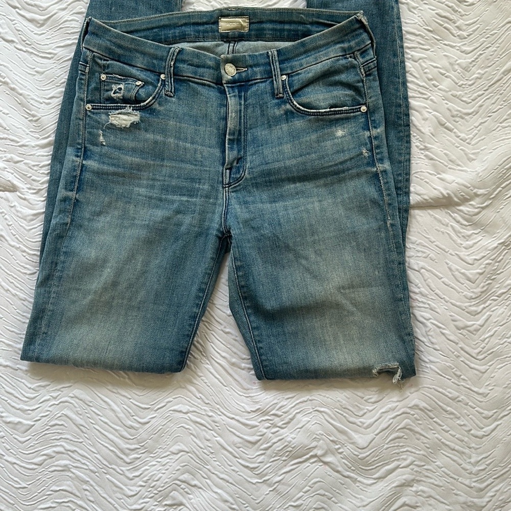 MOTHER Blue Distressed Ankle Jeans